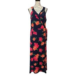 Market Spruce Faux Wrap Maxi Dress Size 1X Multi-Color Floral Vacation Beachy‎
